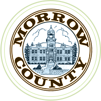 Logo for Morrow County shows drawing of the Morrow County Courthouse.
